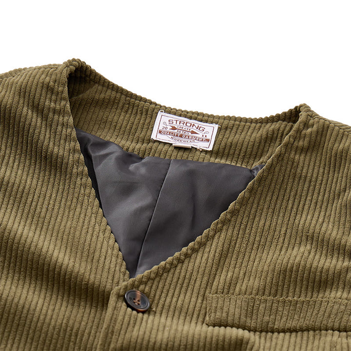 Minimalistische Cord-Anzugweste im Retro-Ivy-League-Stil mit V-Ausschnitt - image 7