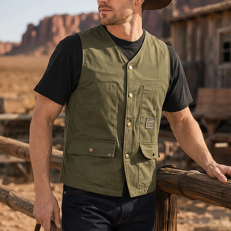 Taktische Arbeitsweste aus Canvas mit mehreren Taschen - Armeegrün - 3XL - image 0