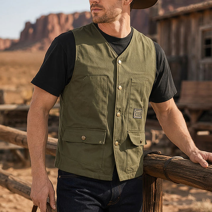 Taktische Arbeitsweste aus Canvas mit mehreren Taschen - Armeegrün - 3XL - image 0
