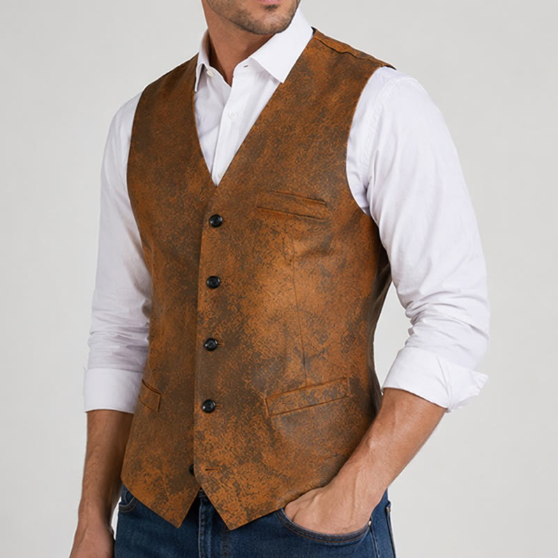 Robuste Herrenweste im Westernstil mit tabakbraunem Muster - image 3
