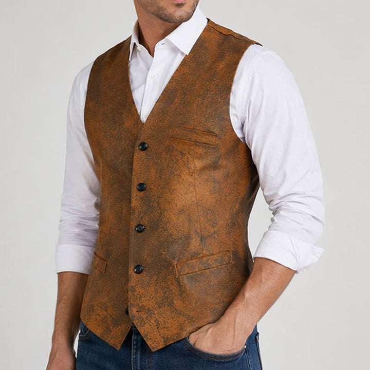 Robuste Herrenweste im Westernstil mit tabakbraunem Muster - image 3