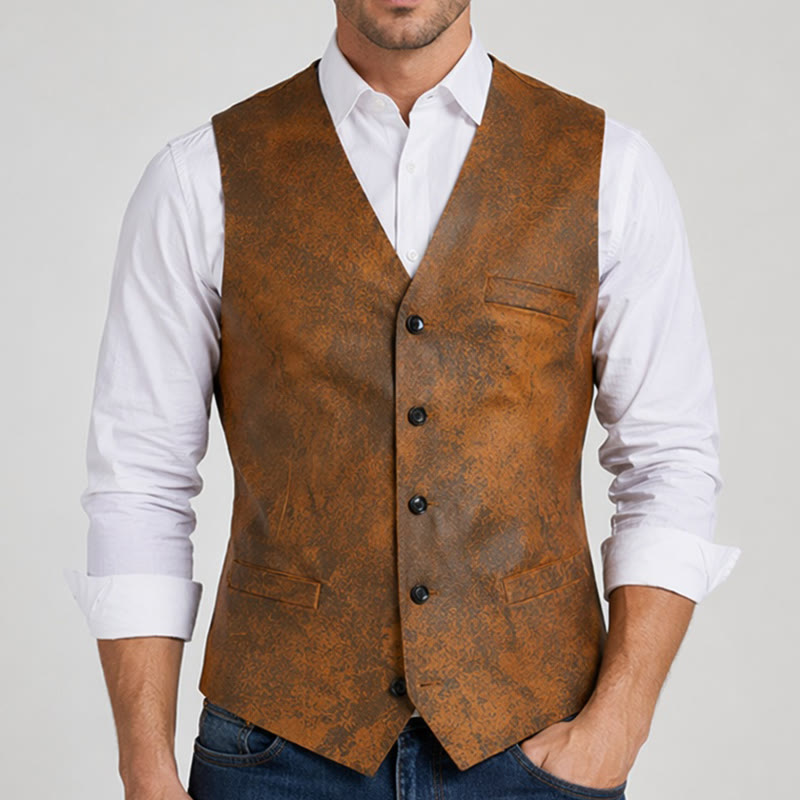 Robuste Herrenweste im Westernstil mit tabakbraunem Muster - image 1