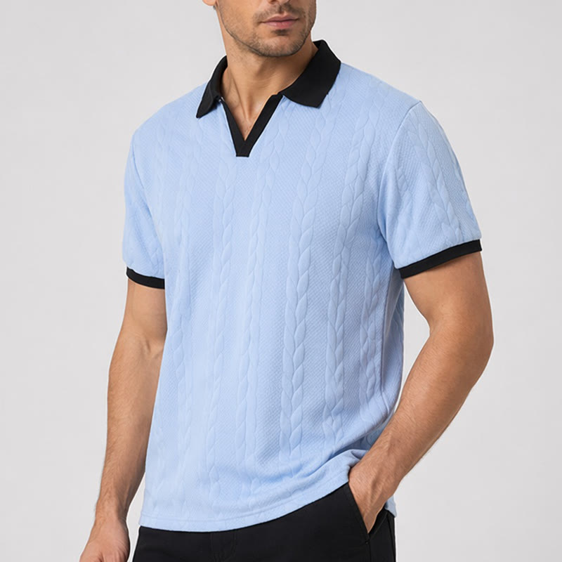 Herren Business Polohemd mit Kontrastkragen, lässig, aus Strick - image 3