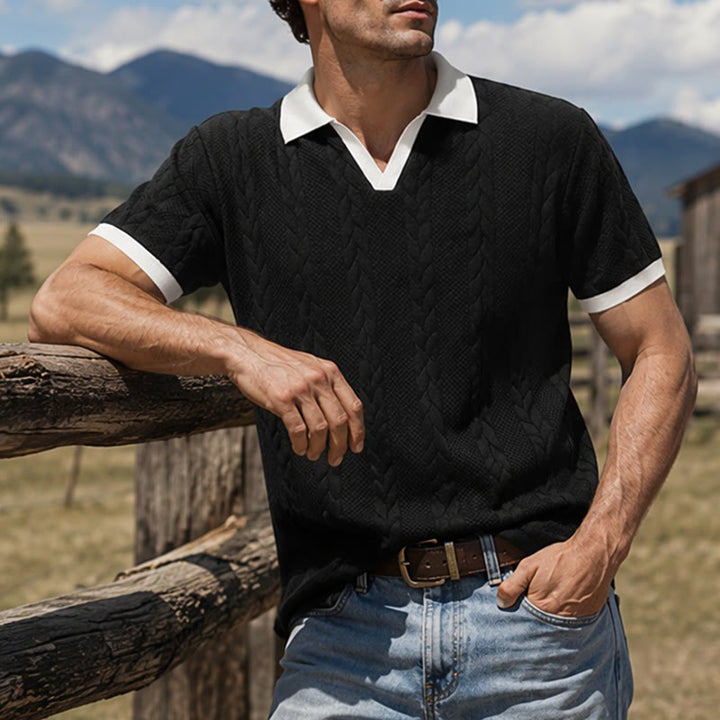 Herren Business Polohemd mit Kontrastkragen, lässig, aus Strick - Schwarz - 3XL - image 10