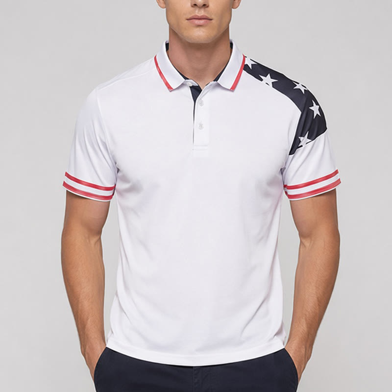 Poloshirt für Herren mit patriotischem Sternenprint und Flaggenmotiv - image 1