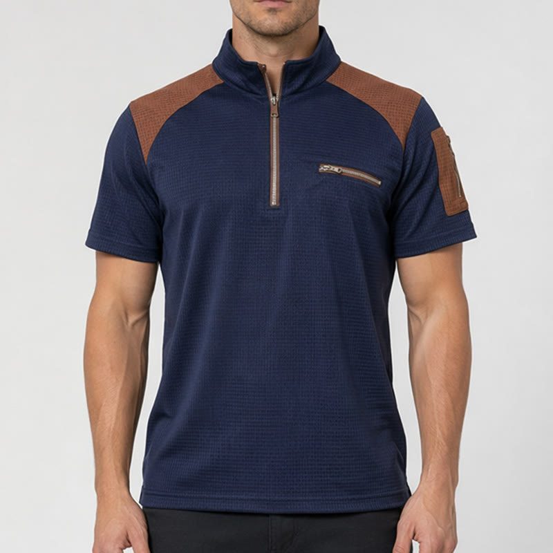 Poloshirt für Herren mit Waffelstruktur und Reißverschlussdetails - image 1