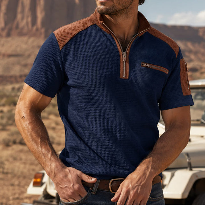 Poloshirt für Herren mit Waffelstruktur und Reißverschlussdetails - Marine - 3XL - image 0