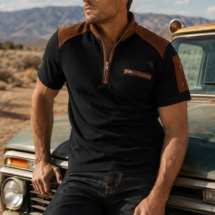 Poloshirt für Herren mit Waffelstruktur und Reißverschlussdetails - Schwarz - 3XL - image 5