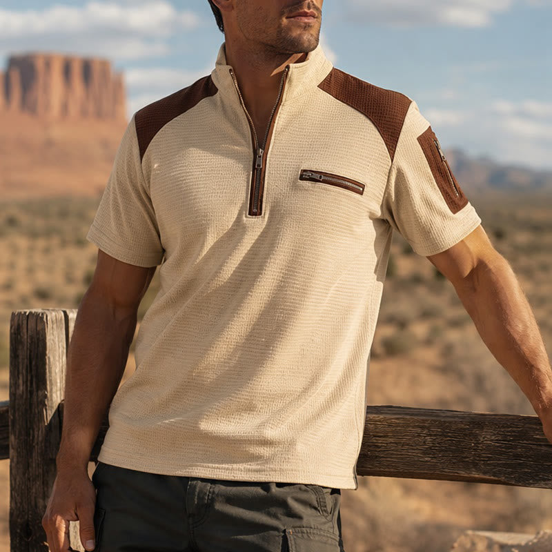 Poloshirt für Herren mit Waffelstruktur und Reißverschlussdetails - Khaki - 3XL - image 6
