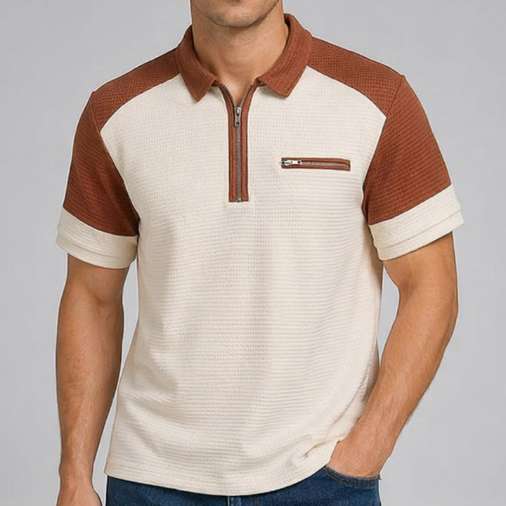 Retro-Poloshirt für Herren mit Farbblock-Design und Reißverschlusskragen, Sommer-Look - image 1