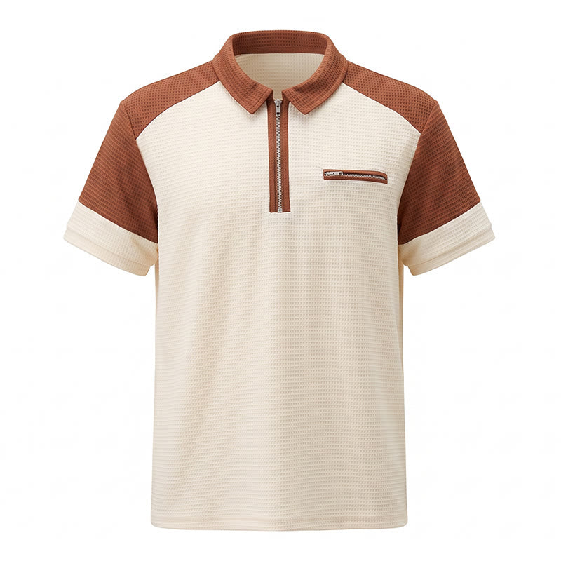 Retro-Poloshirt für Herren mit Farbblock-Design und Reißverschlusskragen, Sommer-Look - image 12