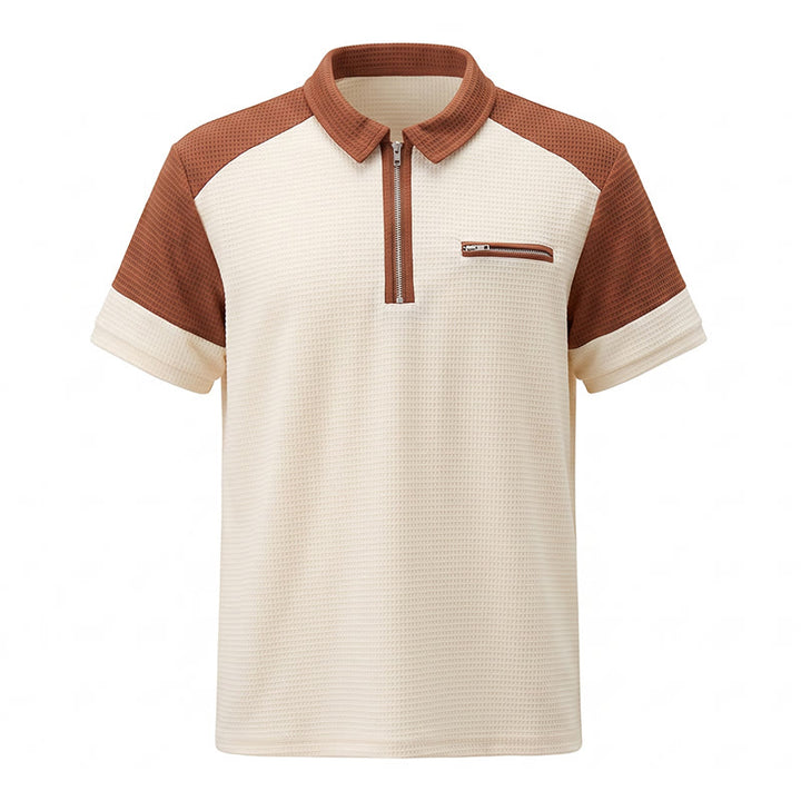 Retro-Poloshirt für Herren mit Farbblock-Design und Reißverschlusskragen, Sommer-Look - image 12