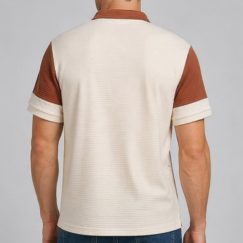 Retro-Poloshirt für Herren mit Farbblock-Design und Reißverschlusskragen, Sommer-Look - image 2