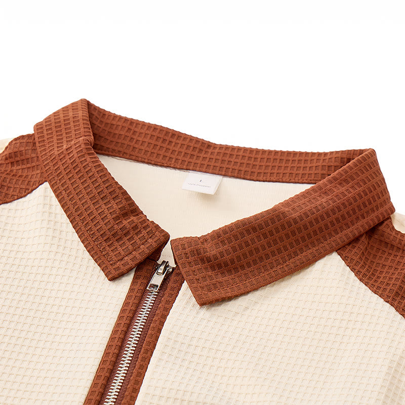 Retro-Poloshirt für Herren mit Farbblock-Design und Reißverschlusskragen, Sommer-Look - image 7
