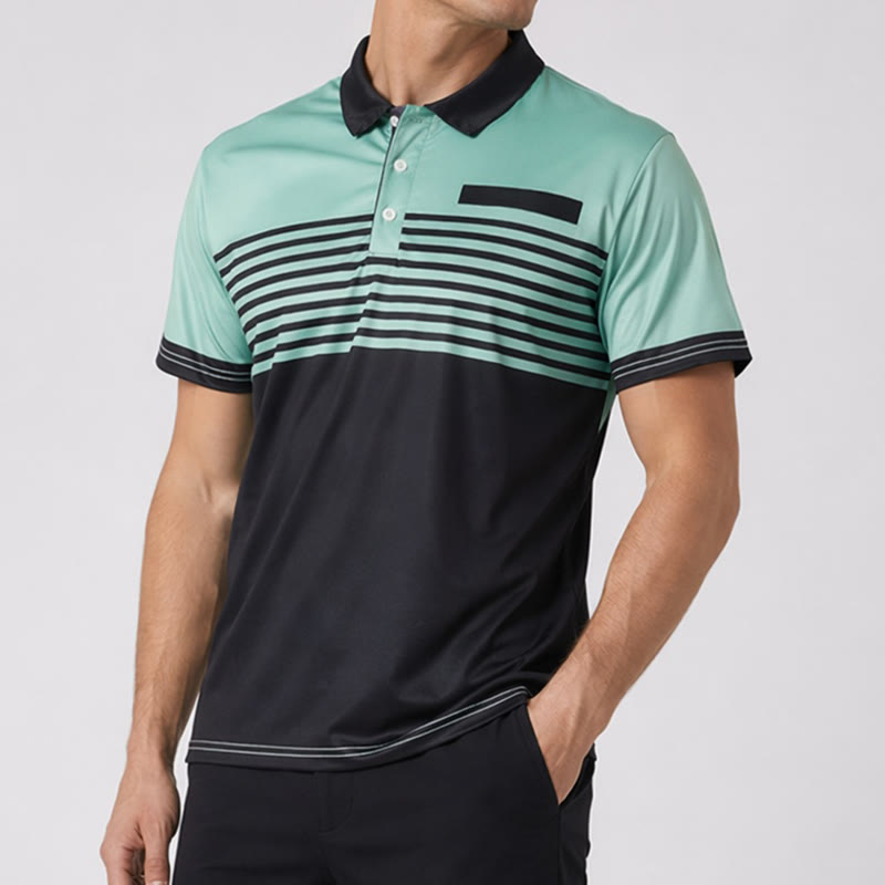 Modernes schwarzes Polohemd für Herren mit Streifenmuster für den Sommer - image 3