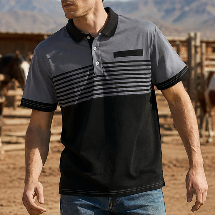 Modernes schwarzes Polohemd für Herren mit Streifenmuster für den Sommer - Grau - 5XL - image 4