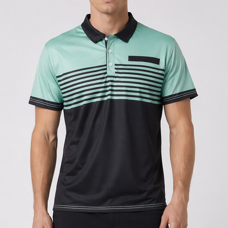Modernes schwarzes Polohemd für Herren mit Streifenmuster für den Sommer - image 1