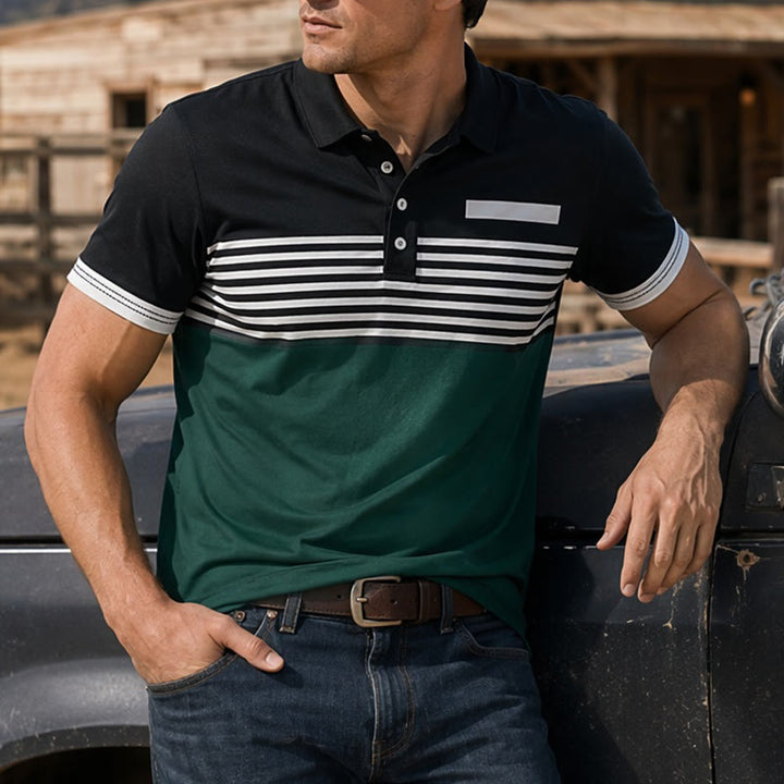 Modernes schwarzes Polohemd für Herren mit Streifenmuster für den Sommer - Schwarz - 5XL - image 7