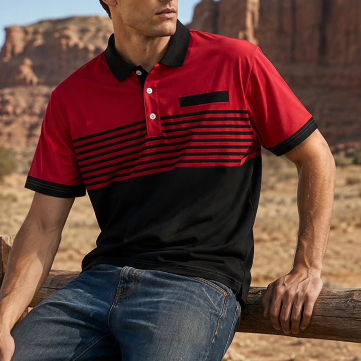 Modernes schwarzes Polohemd für Herren mit Streifenmuster für den Sommer - Rot - 5XL - image 6