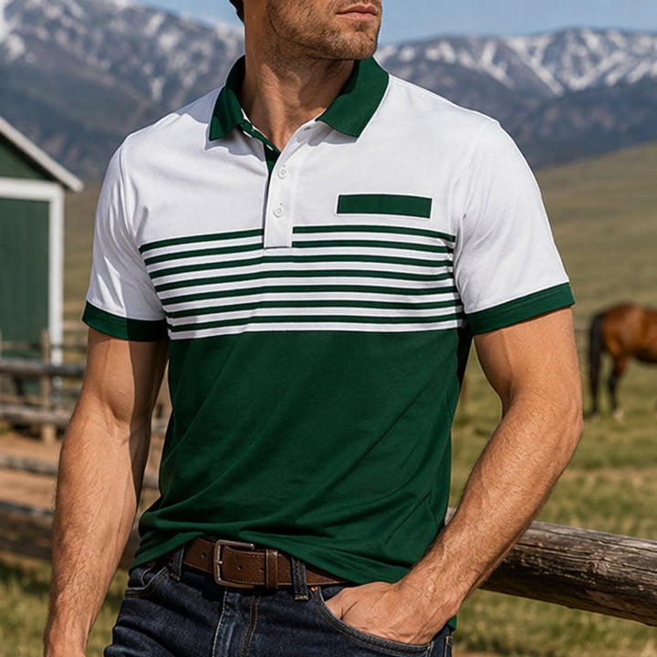 Modernes schwarzes Polohemd für Herren mit Streifenmuster für den Sommer - Weiß - 5XL - image 8