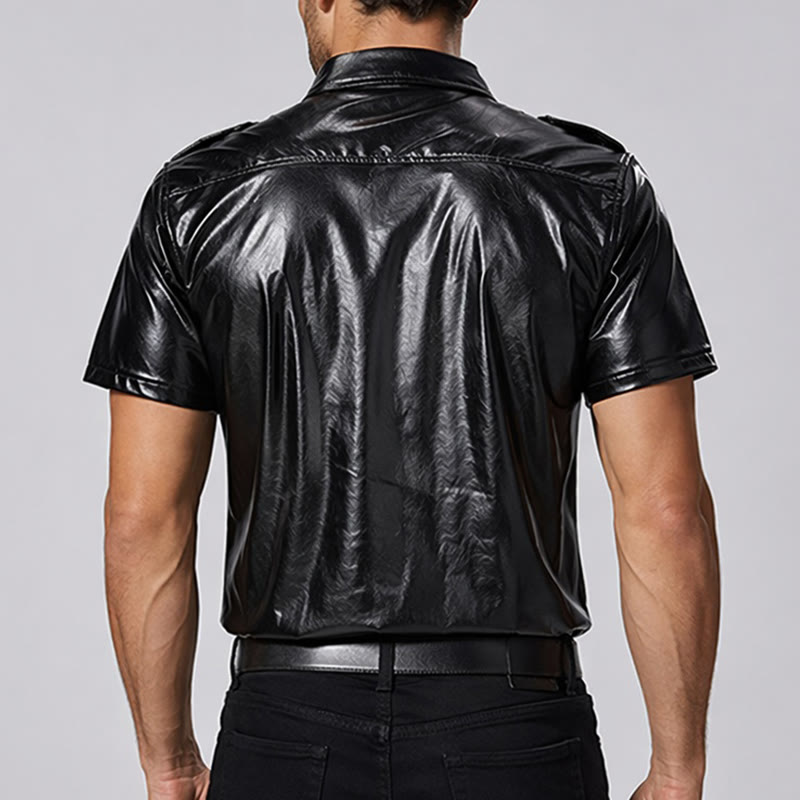 Bikerhemd aus schwarzem, glänzendem Western-Kunstleder - image 2