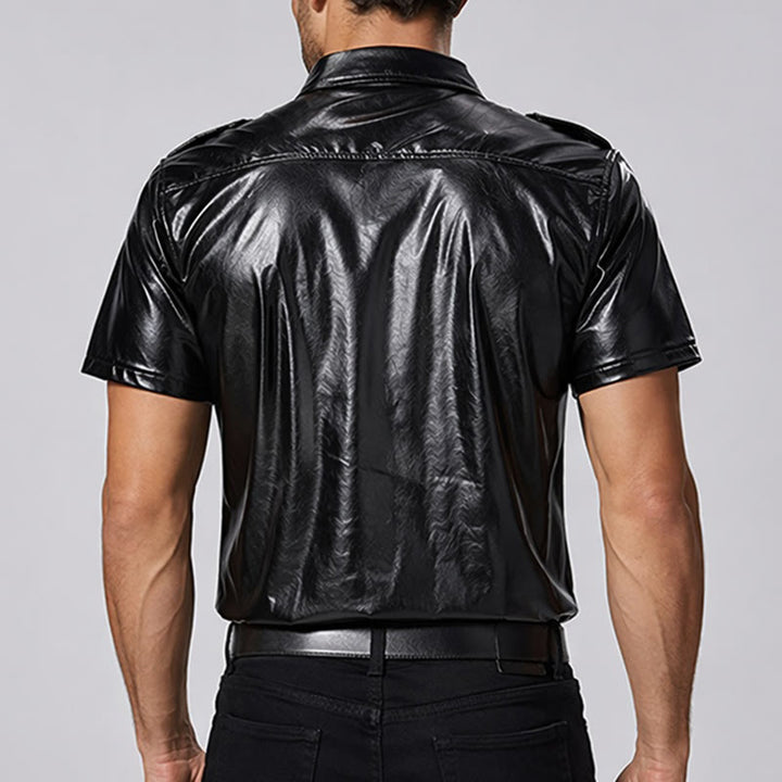 Bikerhemd aus schwarzem, glänzendem Western-Kunstleder - image 2