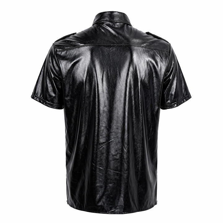 Bikerhemd aus schwarzem, glänzendem Western-Kunstleder - image 10