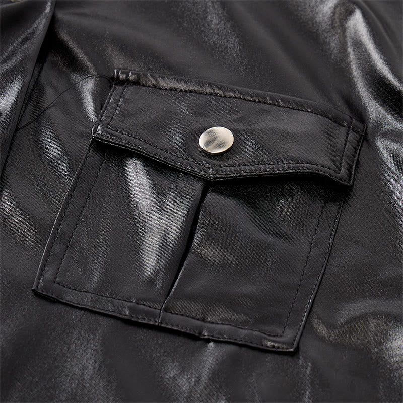 Bikerhemd aus schwarzem, glänzendem Western-Kunstleder - image 5