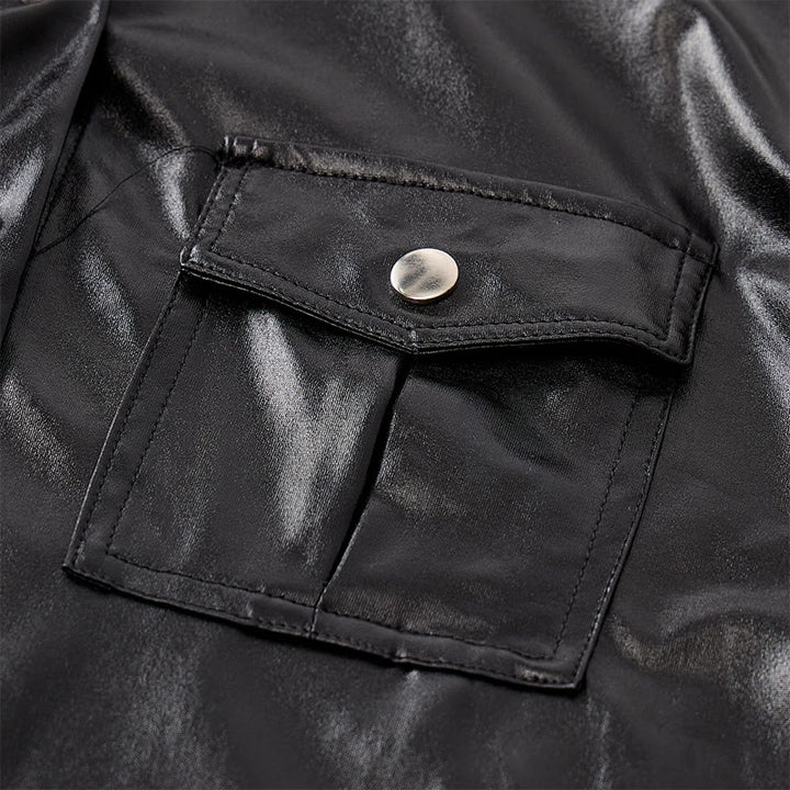Bikerhemd aus schwarzem, glänzendem Western-Kunstleder - image 5