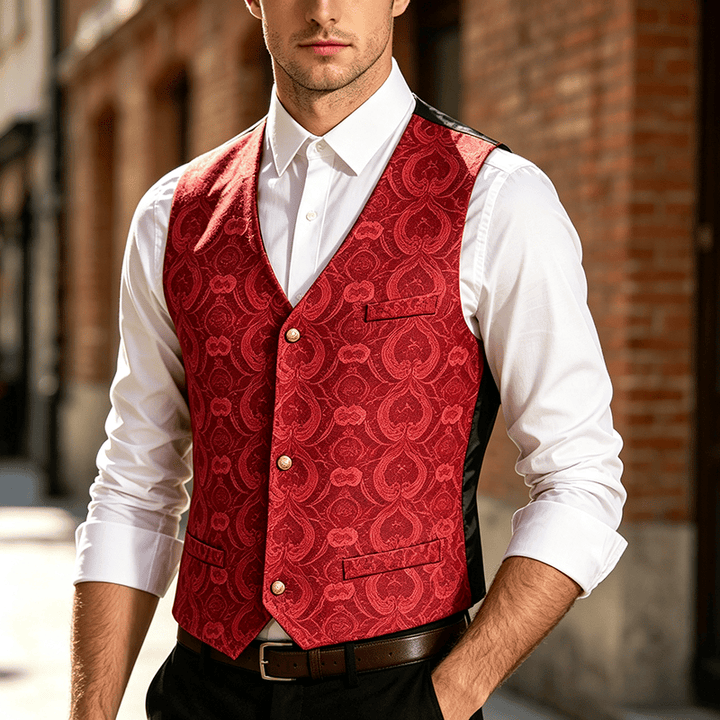 Herren-Anzugweste im Vintage-Gothic-Paisley-Muster für alle Jahreszeiten - Wein - 2XL - image 5