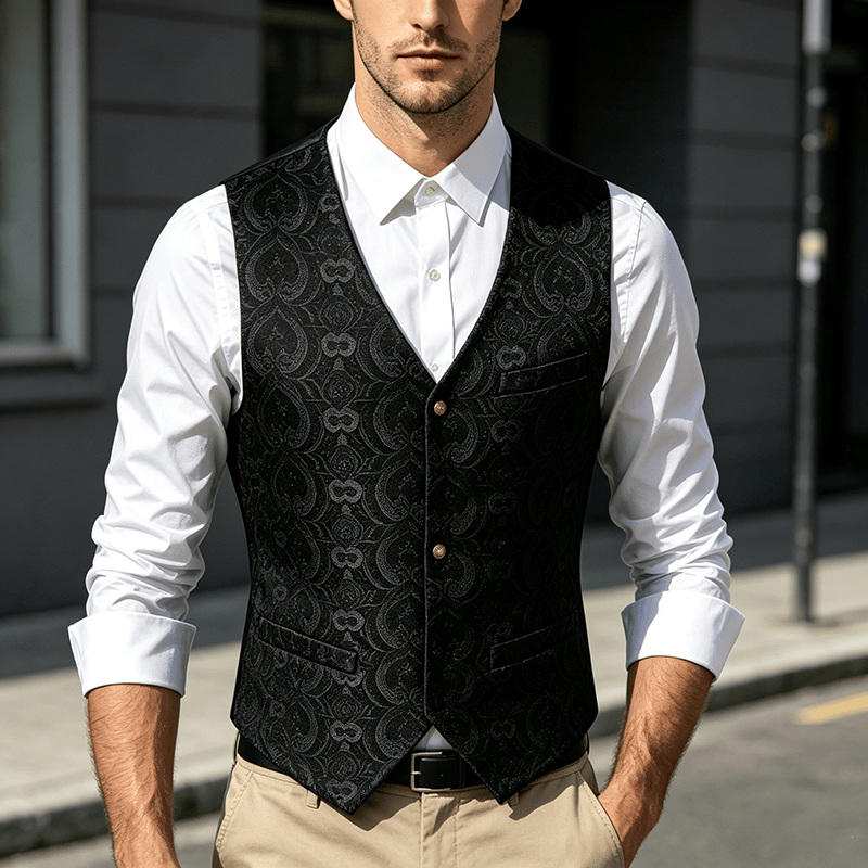 Herren-Anzugweste im Vintage-Gothic-Paisley-Muster für alle Jahreszeiten - Schwarz - 2XL - image 4