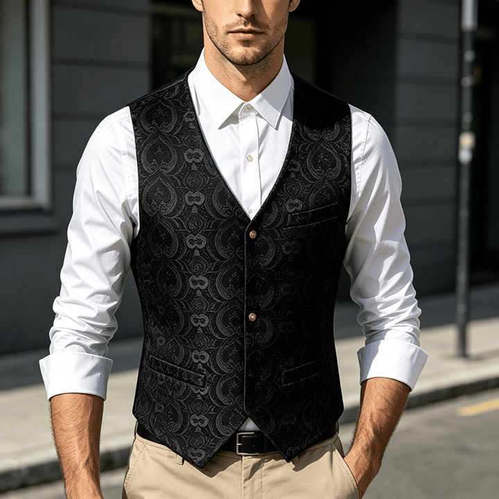 Herren-Anzugweste im Vintage-Gothic-Paisley-Muster für alle Jahreszeiten - Schwarz - 2XL - image 4