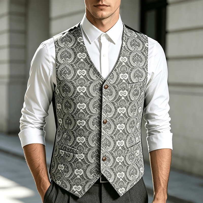 Herren-Anzugweste im Vintage-Gothic-Paisley-Muster für alle Jahreszeiten - Silber - 2XL - image 0