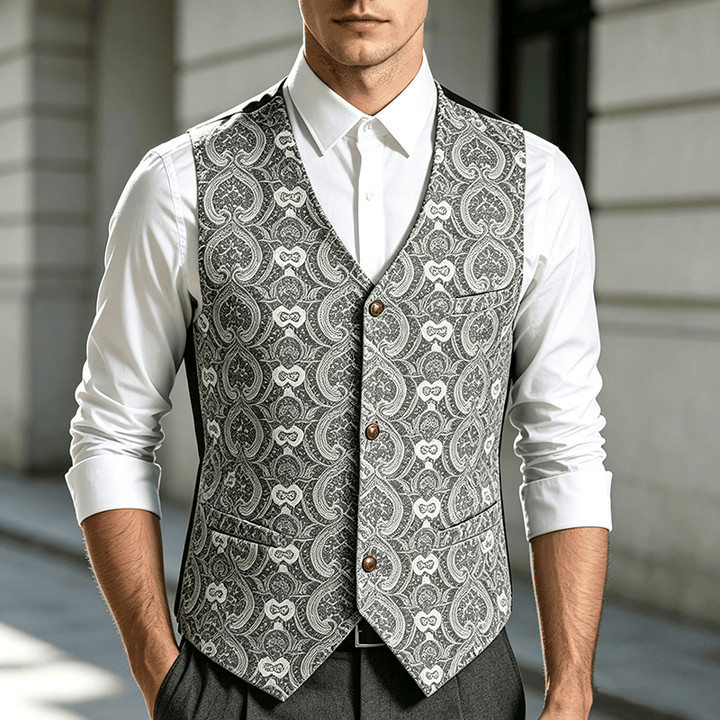 Herren-Anzugweste im Vintage-Gothic-Paisley-Muster für alle Jahreszeiten - Silber - 2XL - image 0