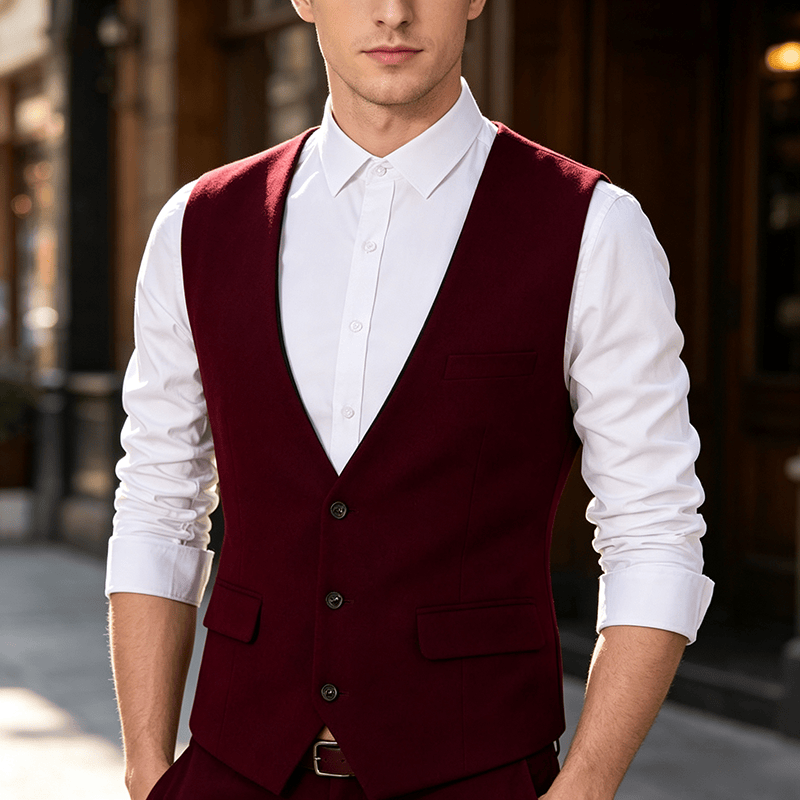 Herren-Anzugweste, einfarbig, schmal geschnitten, für alle Jahreszeiten - Wein - 3XL - image 6