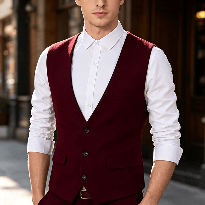 Herren-Anzugweste, einfarbig, schmal geschnitten, für alle Jahreszeiten - Wein - 3XL - image 6