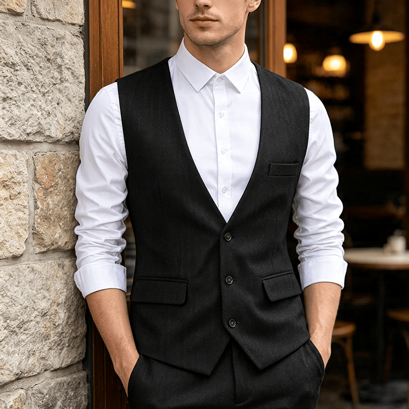 Herren-Anzugweste, einfarbig, schmal geschnitten, für alle Jahreszeiten - Schwarz - 3XL - image 4