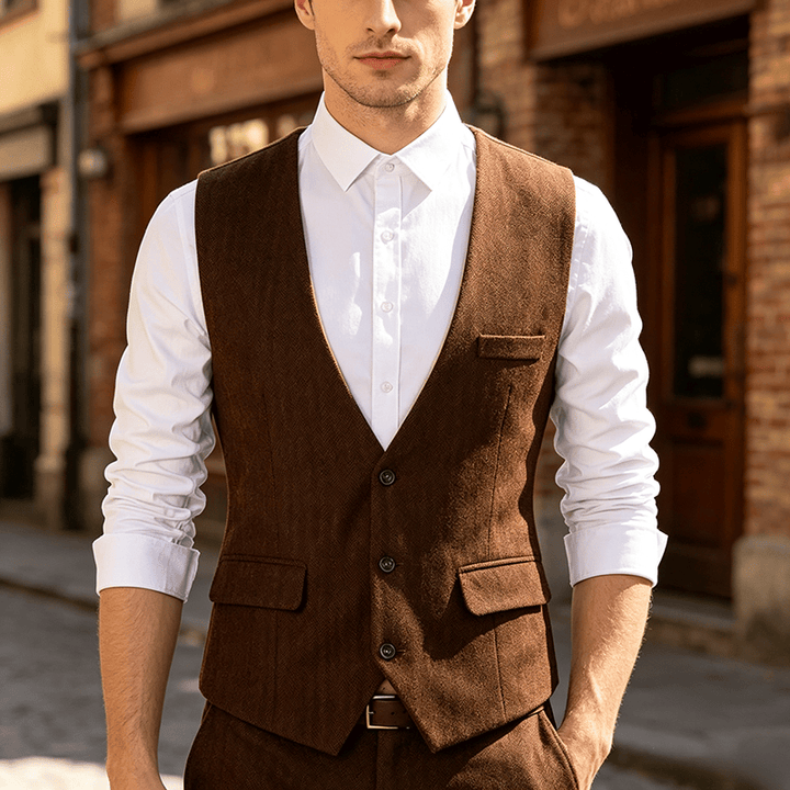 Herren-Anzugweste, einfarbig, schmal geschnitten, für alle Jahreszeiten - Braun - 3XL - image 5