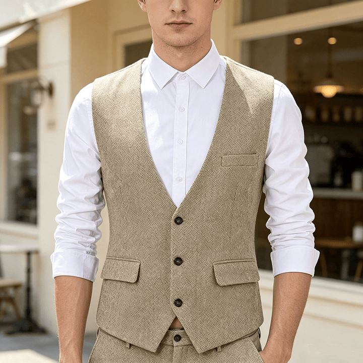 Herren-Anzugweste, einfarbig, schmal geschnitten, für alle Jahreszeiten - Beige - 3XL - image 7