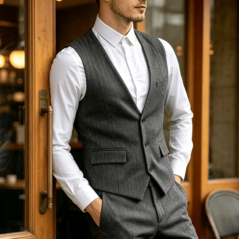 Herren-Anzugweste, einfarbig, schmal geschnitten, für alle Jahreszeiten - Dunkelgrau - 3XL - image 0