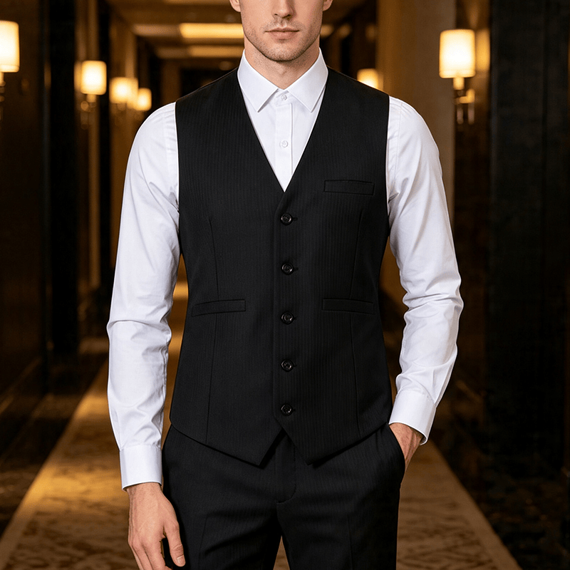 Mehrfarbige Herren-Anzugweste für Frühling und Herbst, ideal für Business und Alltag. - Schwarz - 3XL - image 5