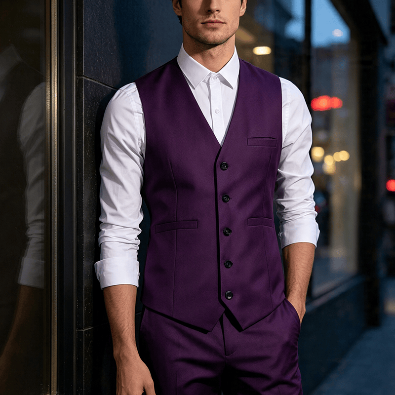 Mehrfarbige Herren-Anzugweste für Frühling und Herbst, ideal für Business und Alltag. - Lila - 3XL - image 0