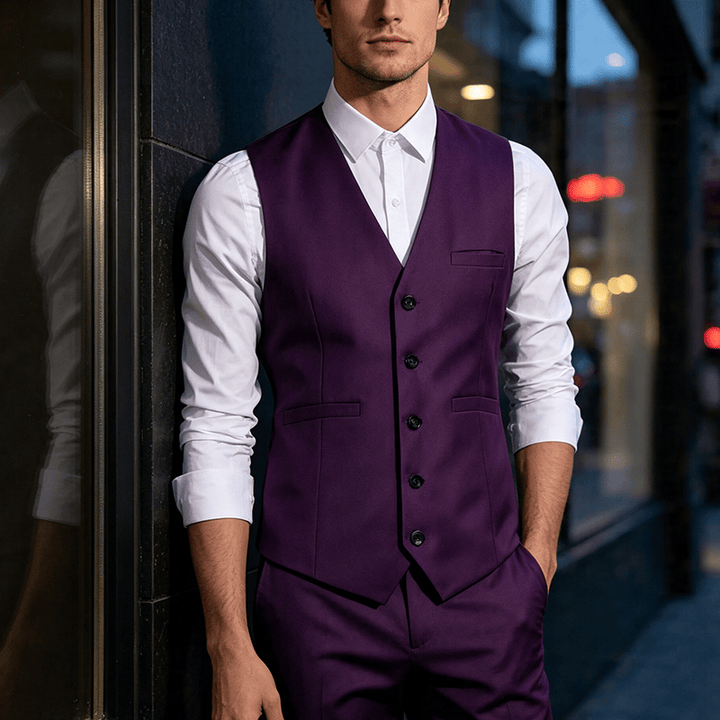 Mehrfarbige Herren-Anzugweste für Frühling und Herbst, ideal für Business und Alltag. - Lila - 3XL - image 0
