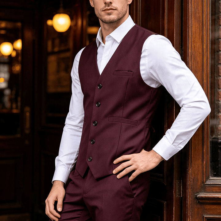 Mehrfarbige Herren-Anzugweste für Frühling und Herbst, ideal für Business und Alltag. - Wein - 3XL - image 10