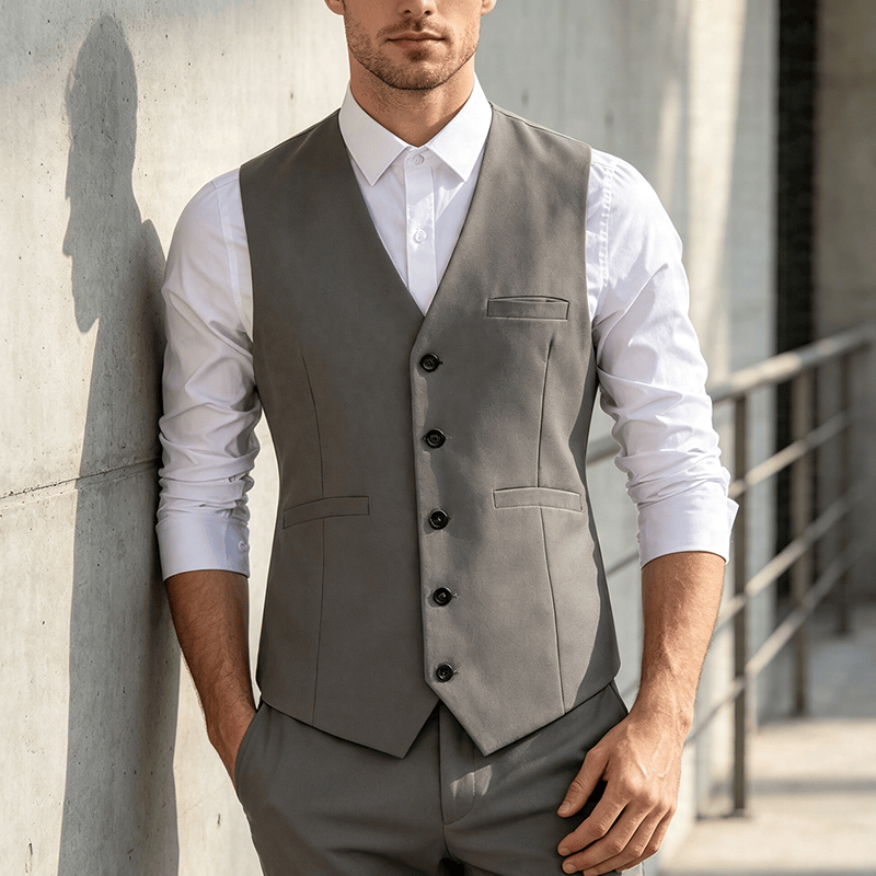 Mehrfarbige Herren-Anzugweste für Frühling und Herbst, ideal für Business und Alltag. - Hellgrau - 3XL - image 8