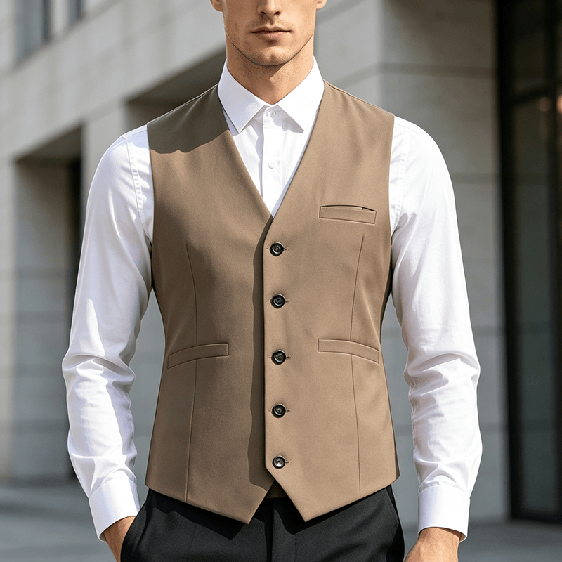 Mehrfarbige Herren-Anzugweste für Frühling und Herbst, ideal für Business und Alltag. - Kamel - 3XL - image 4