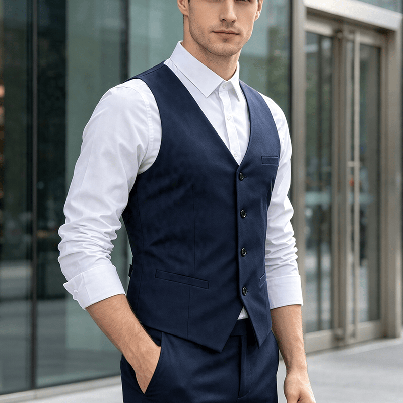Ganzjahres-Arbeitsweste für Herren, geeignet für Alltag, Hochzeit, Bankett und Anzug. - Marineblau - 5XL - image 4