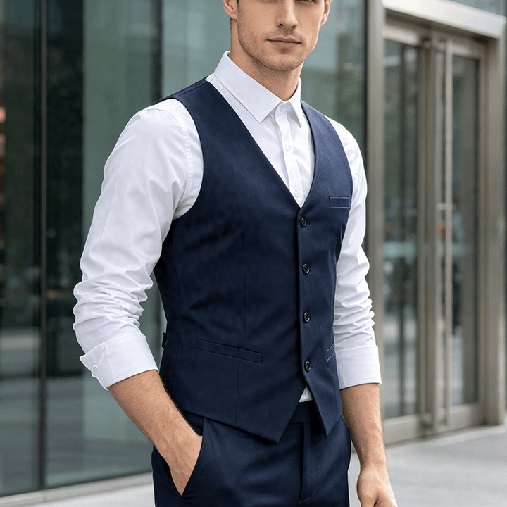Ganzjahres-Arbeitsweste für Herren, geeignet für Alltag, Hochzeit, Bankett und Anzug. - Marineblau - 5XL - image 4