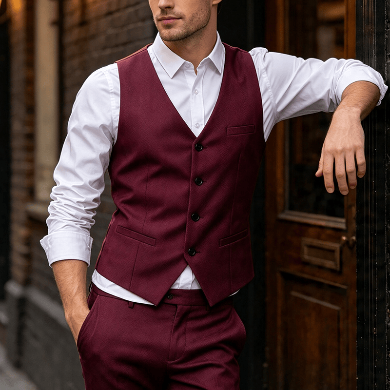 Ganzjahres-Arbeitsweste für Herren, geeignet für Alltag, Hochzeit, Bankett und Anzug. - Wein - 5XL - image 6