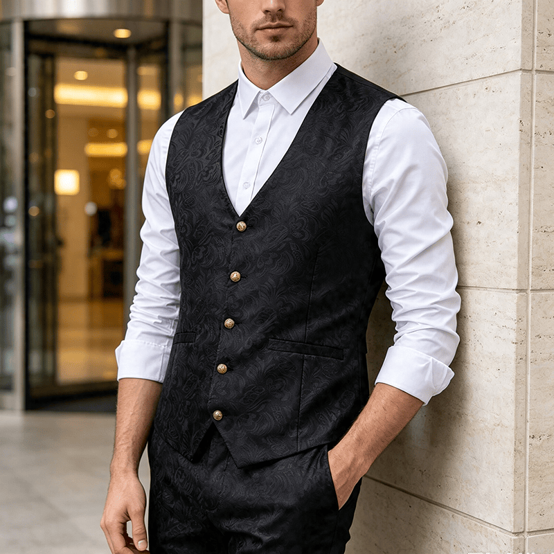 Herren-Weste mit Jacquard-Muster für lässige Halloween-Partys - Schwarz - 2XL - image 5